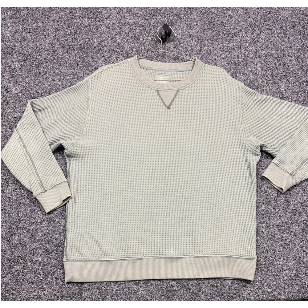 Aerie Sweatshirt Womens S Green Waffle Knit Crew Neck Oversized Pullover Cozy